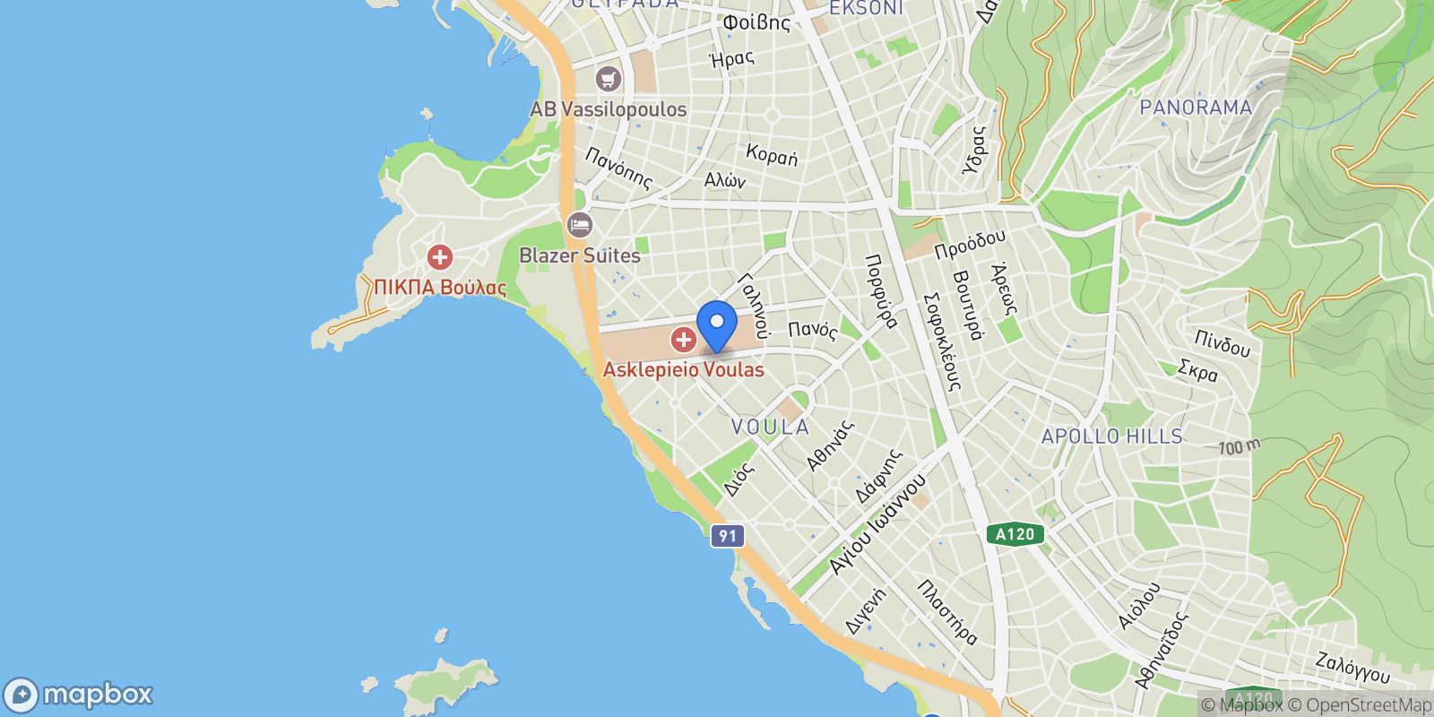 Map showing Voula, Attica, Greece.