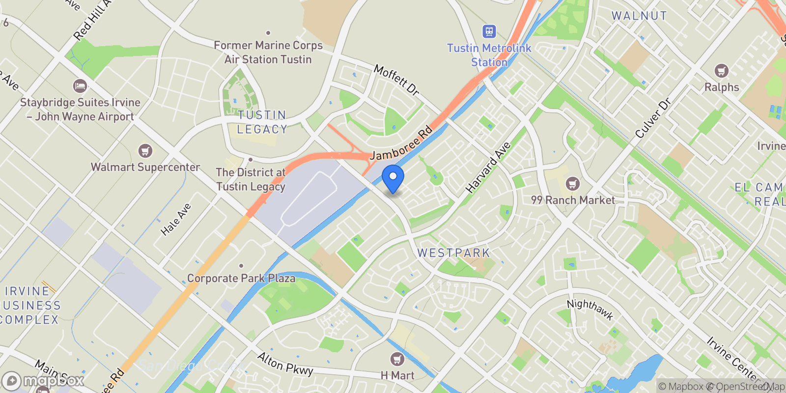Map showing 3229 Larkspur Street, Tustin, California, United States.
