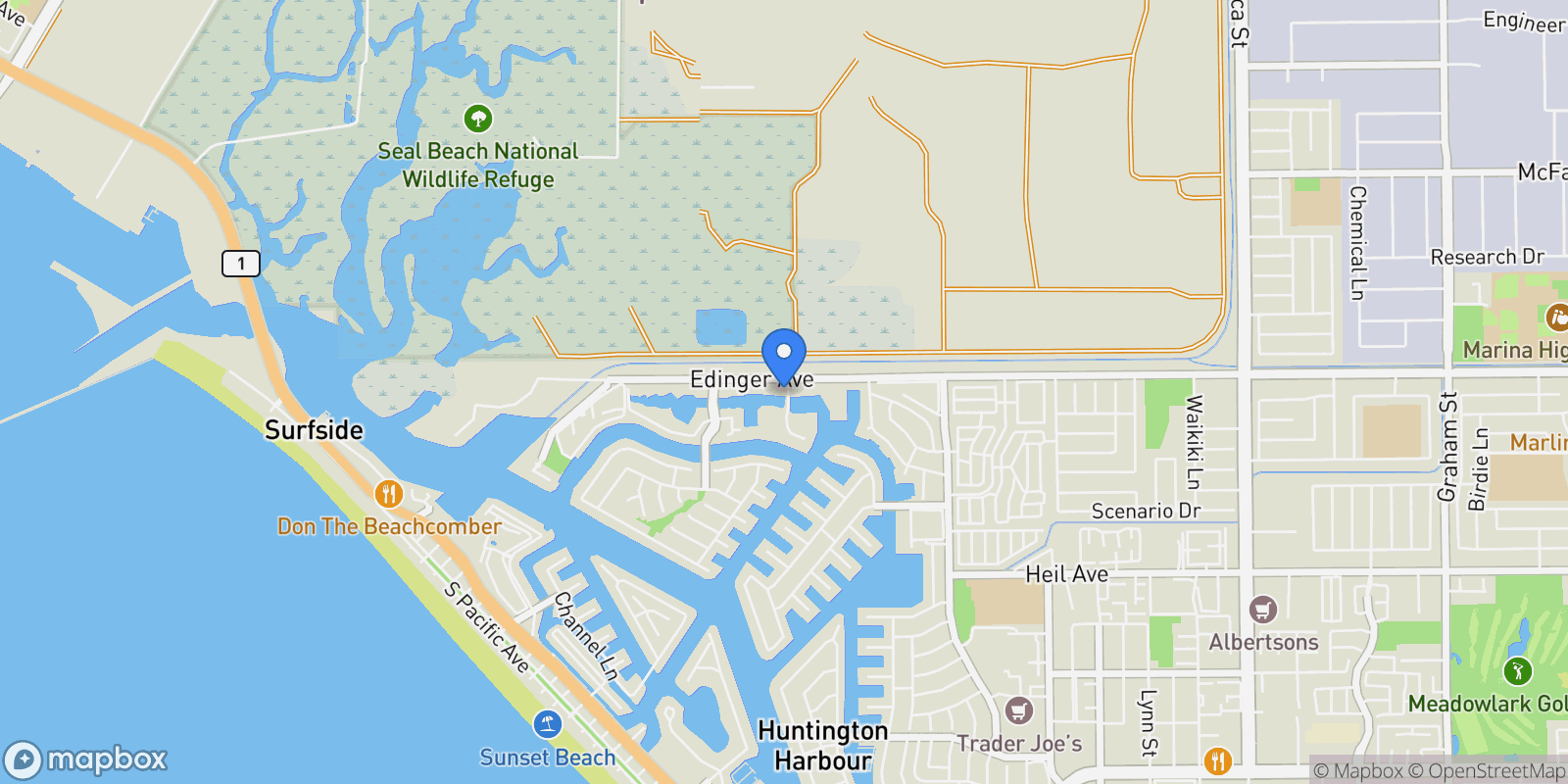 Map showing 3842 Montego Drive, Huntington Beach, California, United States.
