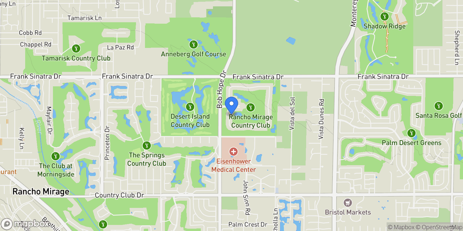 Map showing 228 Kavenish Drive West, Rancho Mirage, California, United States.