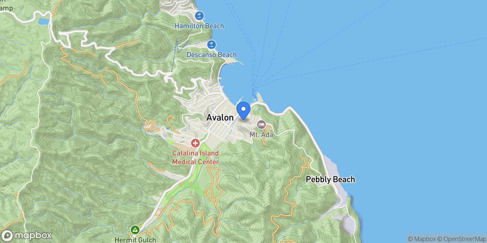 Map showing 133 Upper Terrace Road, Avalon, California, United States.