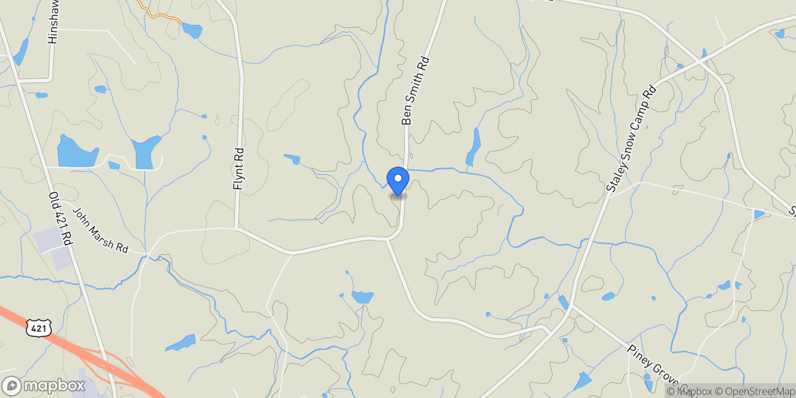 Map showing 1100 Ben Smith Road, Siler City, North Carolina, United States.
