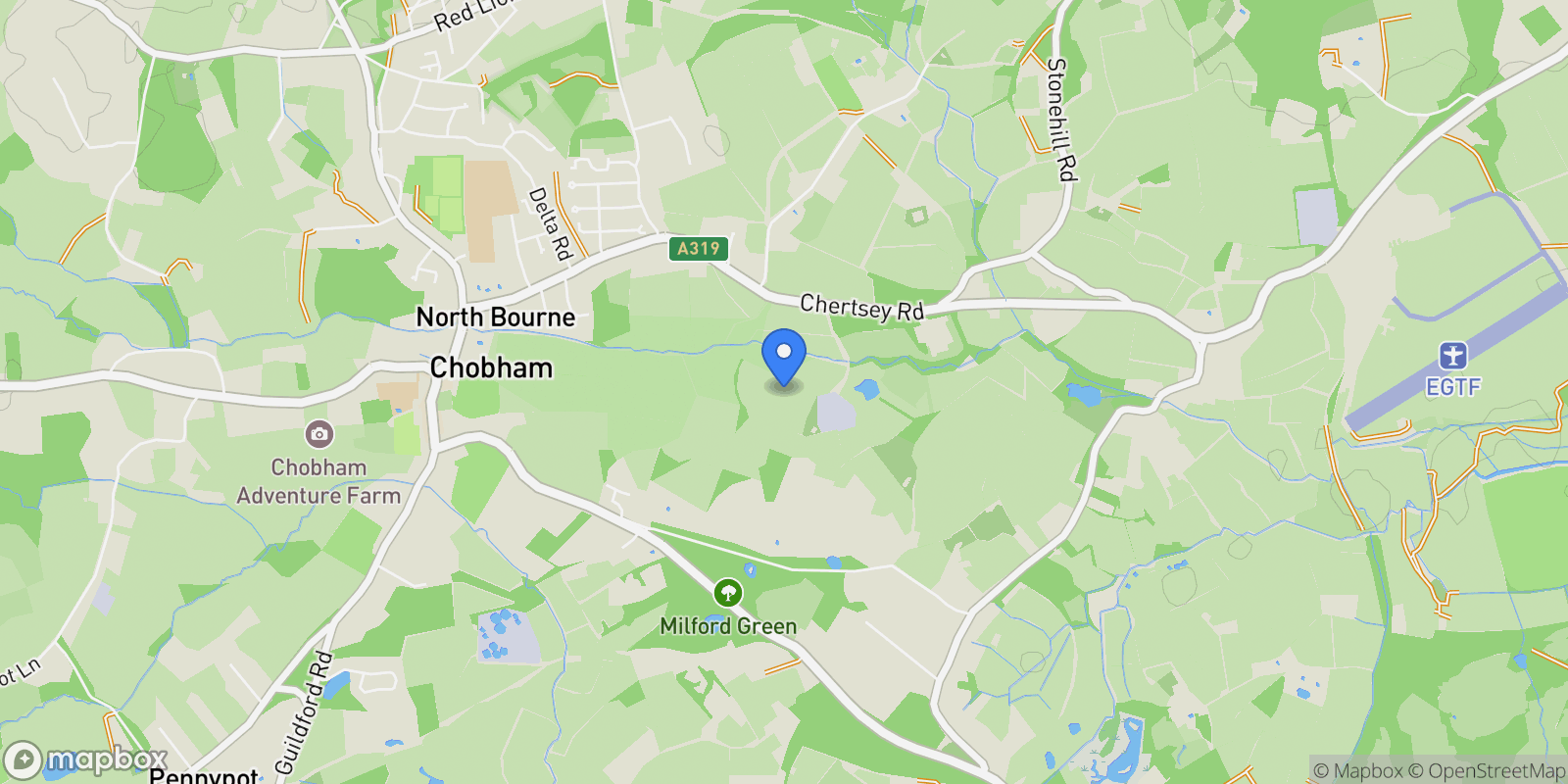 Map showing Fan Court, Longcross, Chobham, England, United Kingdom.
