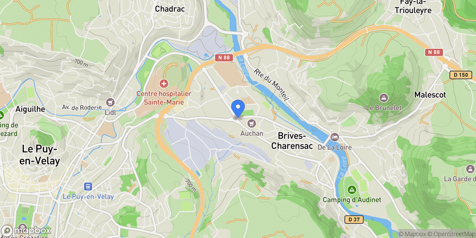 Map showing Brives-Charensac, Brives-Charensac, Brives-Charensac, Auvergne-Rhône-Alpes, France.