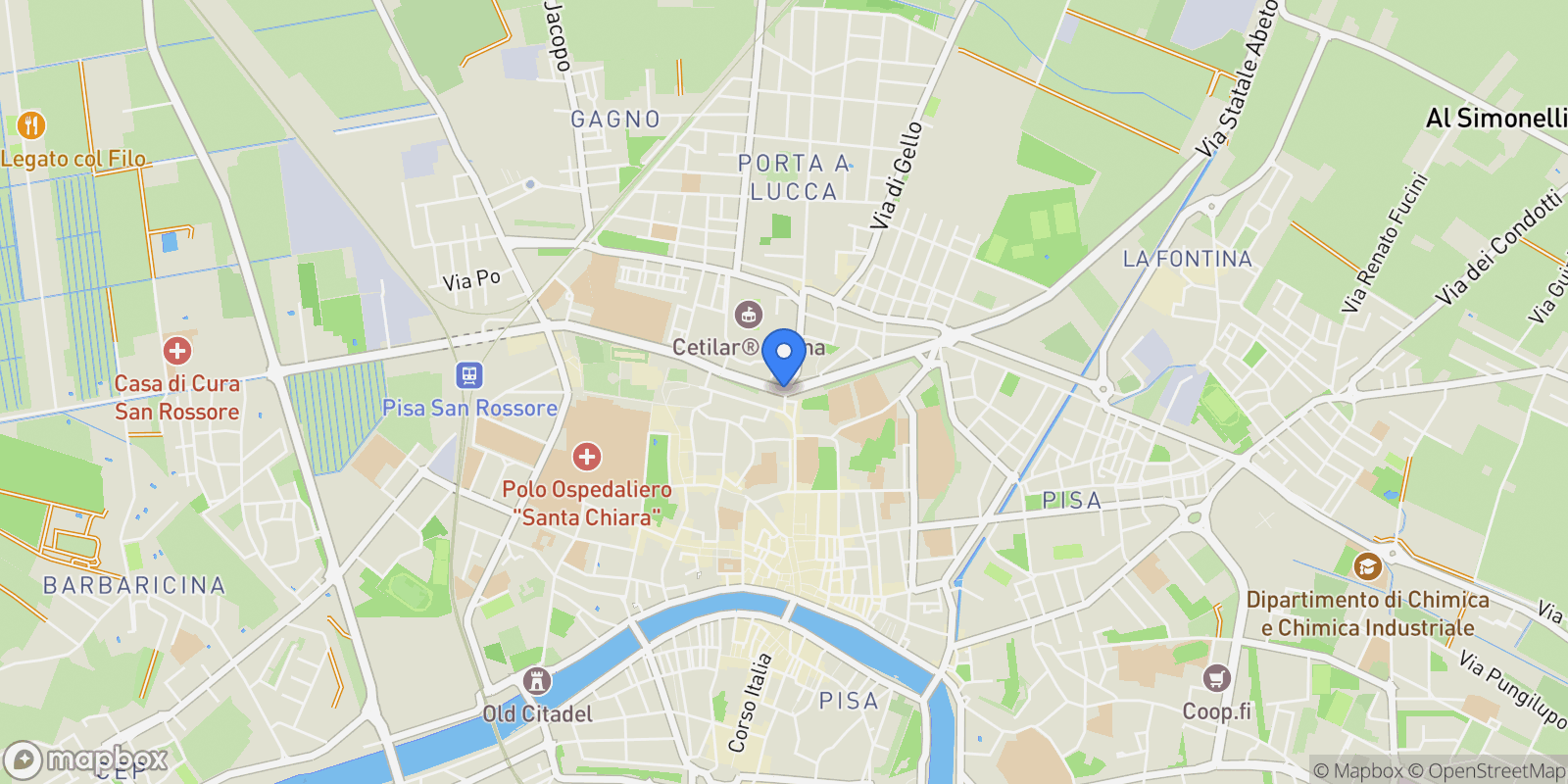 Map showing Pisa PI, Pisa, Tuscany, Italy.