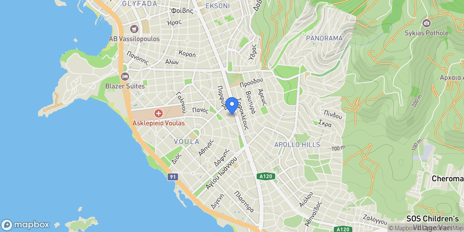 Map showing Voula, Attica, Greece.