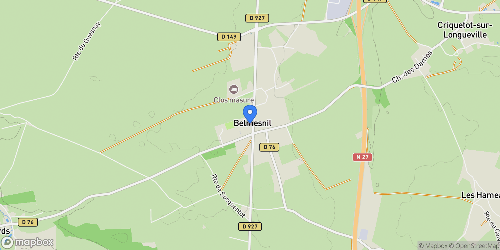 Map showing Belmesnil, Belmesnil, Belmesnil, Normandy, France.