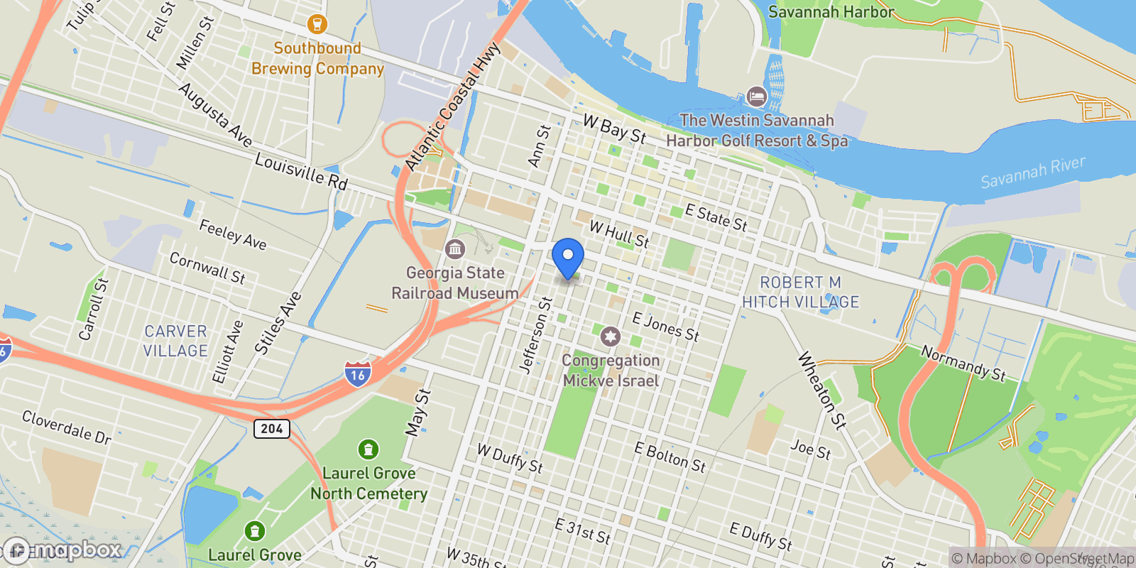 Map showing 203 W Charlton Street, Savannah, Georgia, United States.