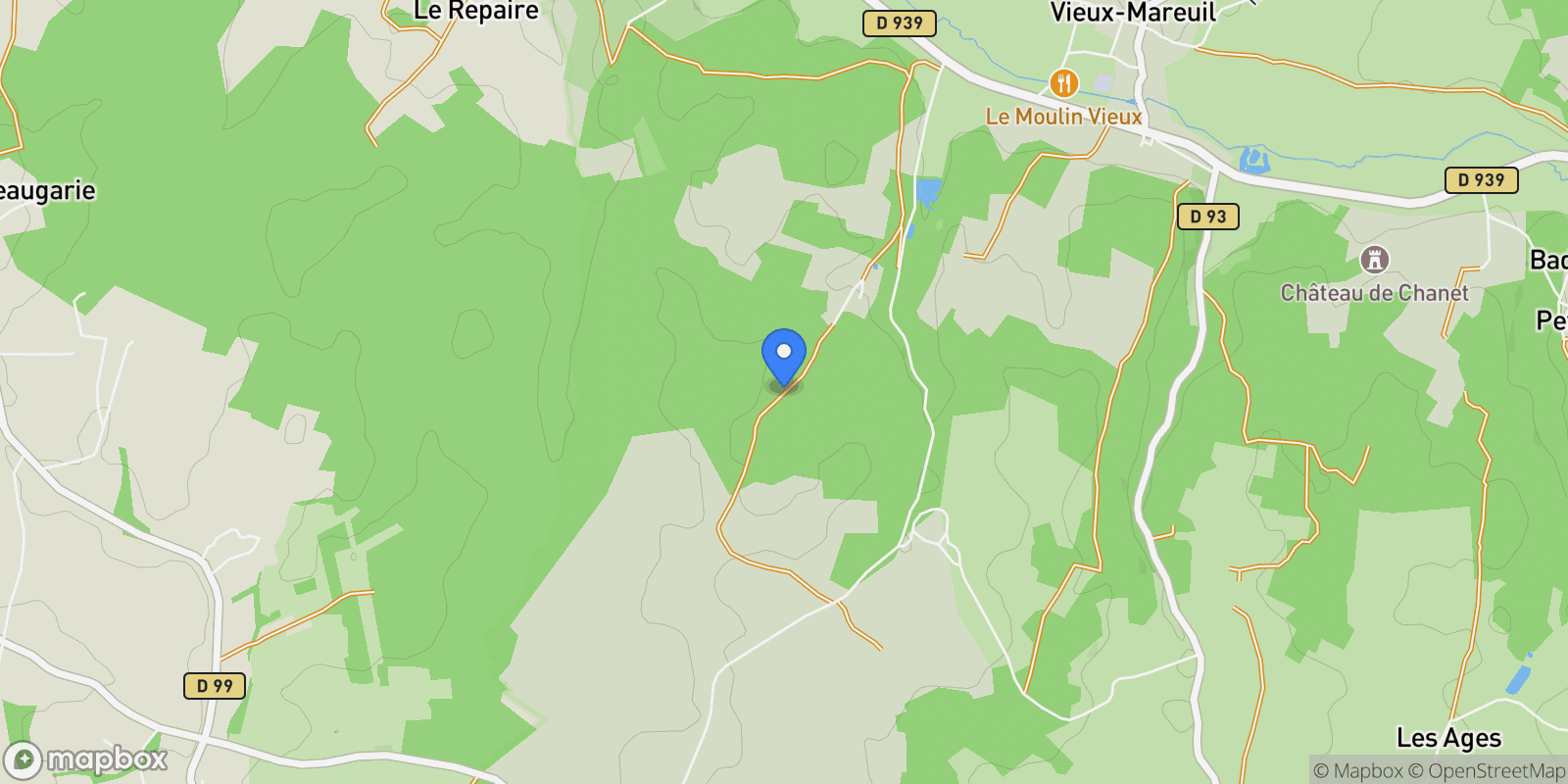 Map showing Mareuil en Périgord, Nouvelle-Aquitaine, France.
