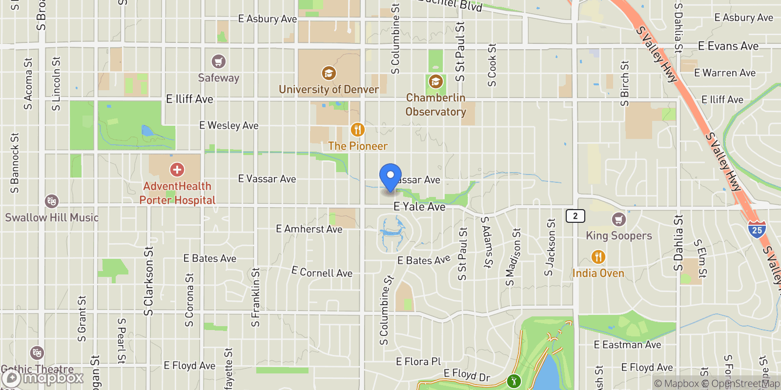 Map showing 2655 S Columbine Street, Denver, Colorado, United States.
