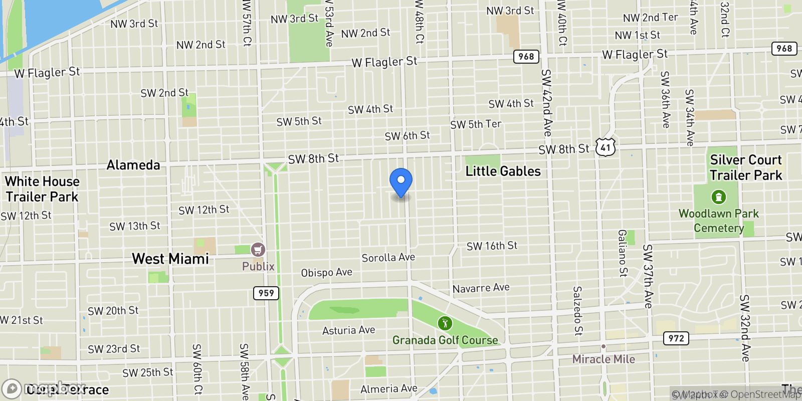 Map showing 1117 Alberca St, Coral Gables, Florida, United States.