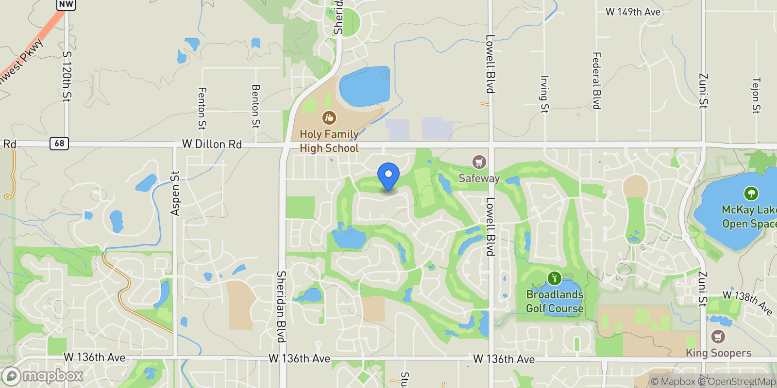 Map showing 4405 Fairway Lane, Broomfield, Colorado, United States.