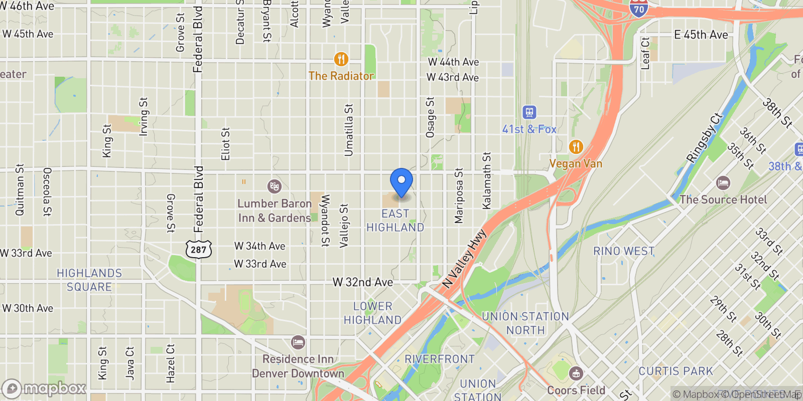Map showing 3646 Quivas Street, Denver, Colorado, United States.