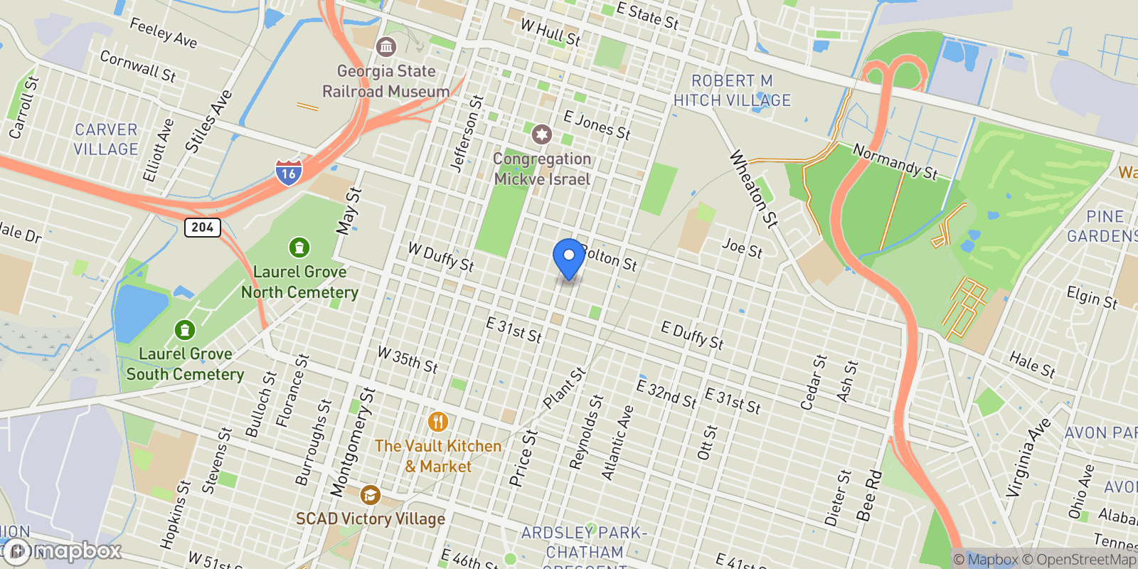 Map showing 409 E Park Avenue, Savannah, Georgia, United States.