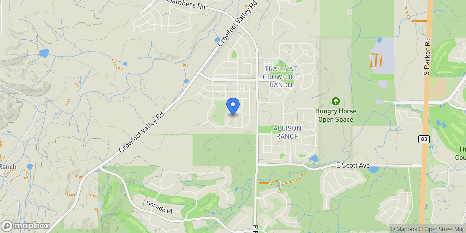 Map showing 14395 Hop Clover Street, Parker, Colorado, United States.