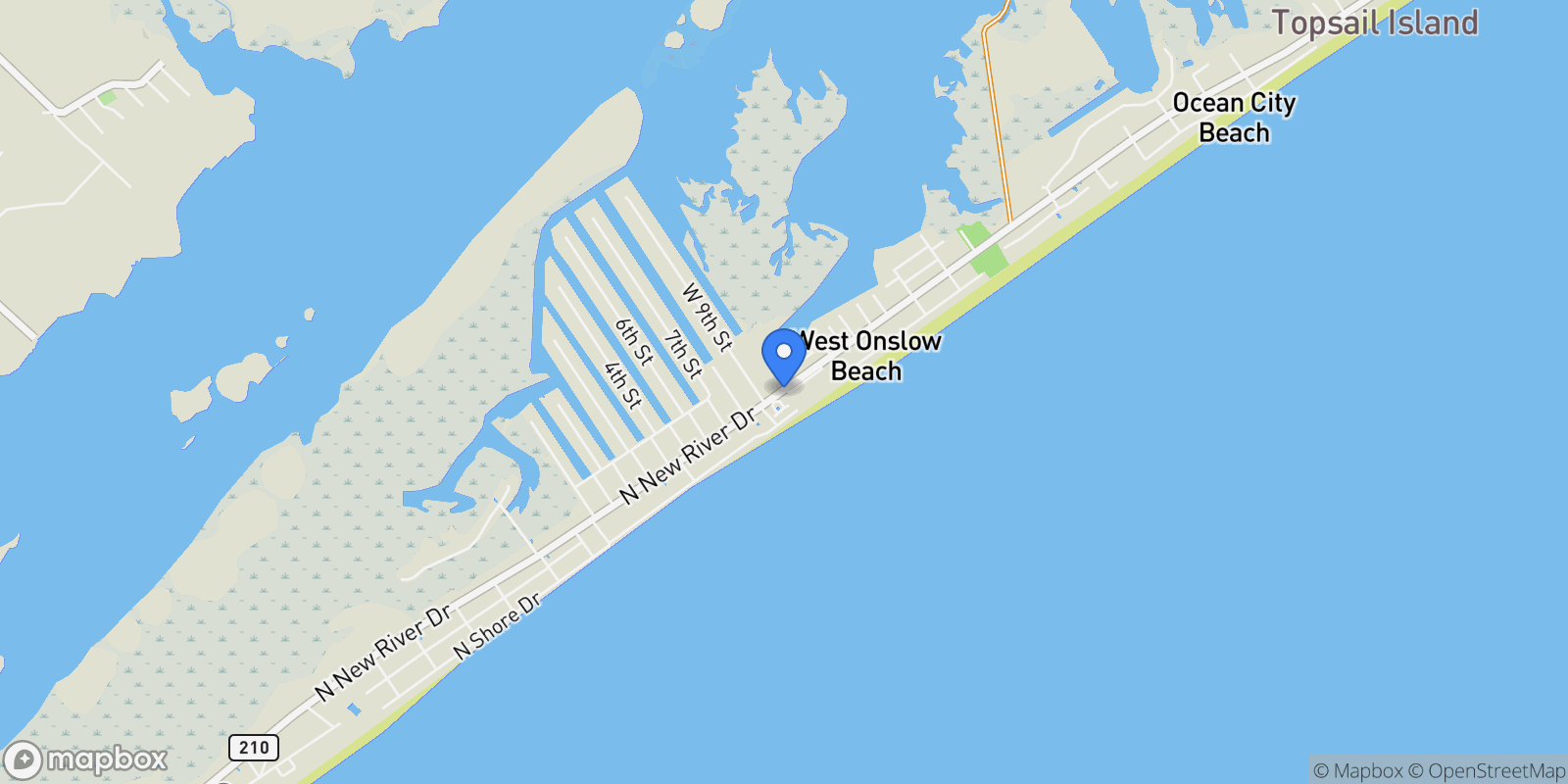 Map showing 116 Scotch Bonnet Drive, Topsail Beach, North Carolina, United States.
