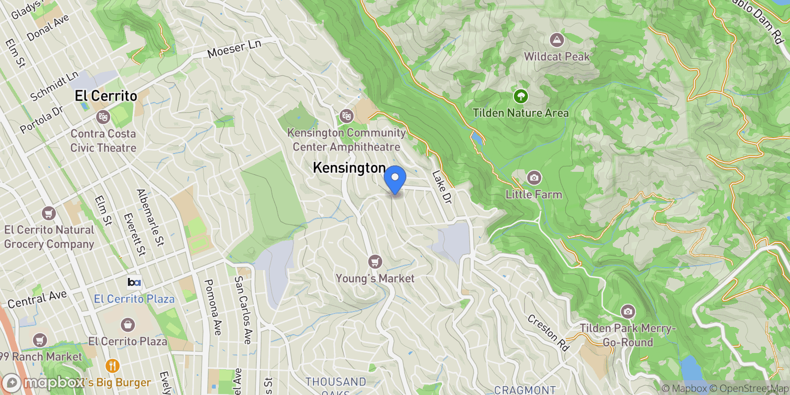Map showing 207 Cambridge Avenue, Kensington, CA, 94708, USA, Berkeley, California, United States.