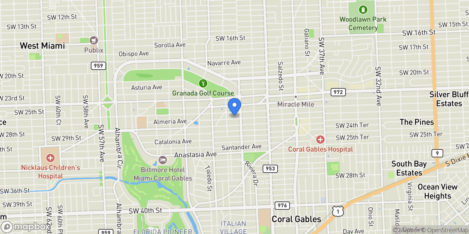 Map showing 617 Almeria Ave, Coral Gables, Florida, United States.