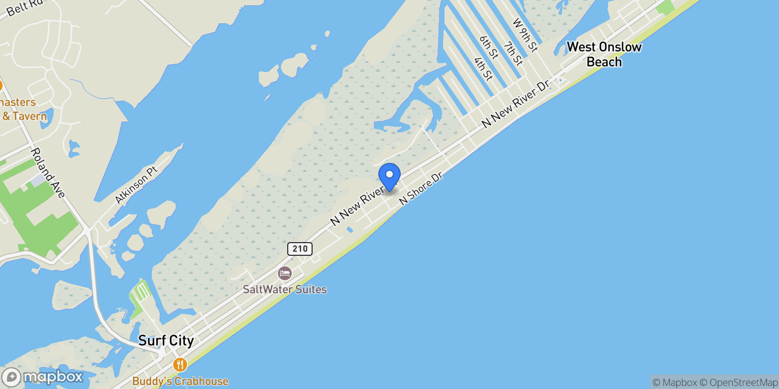 Map showing 1207 N Topsail Drive, Surf City, North Carolina, United States.