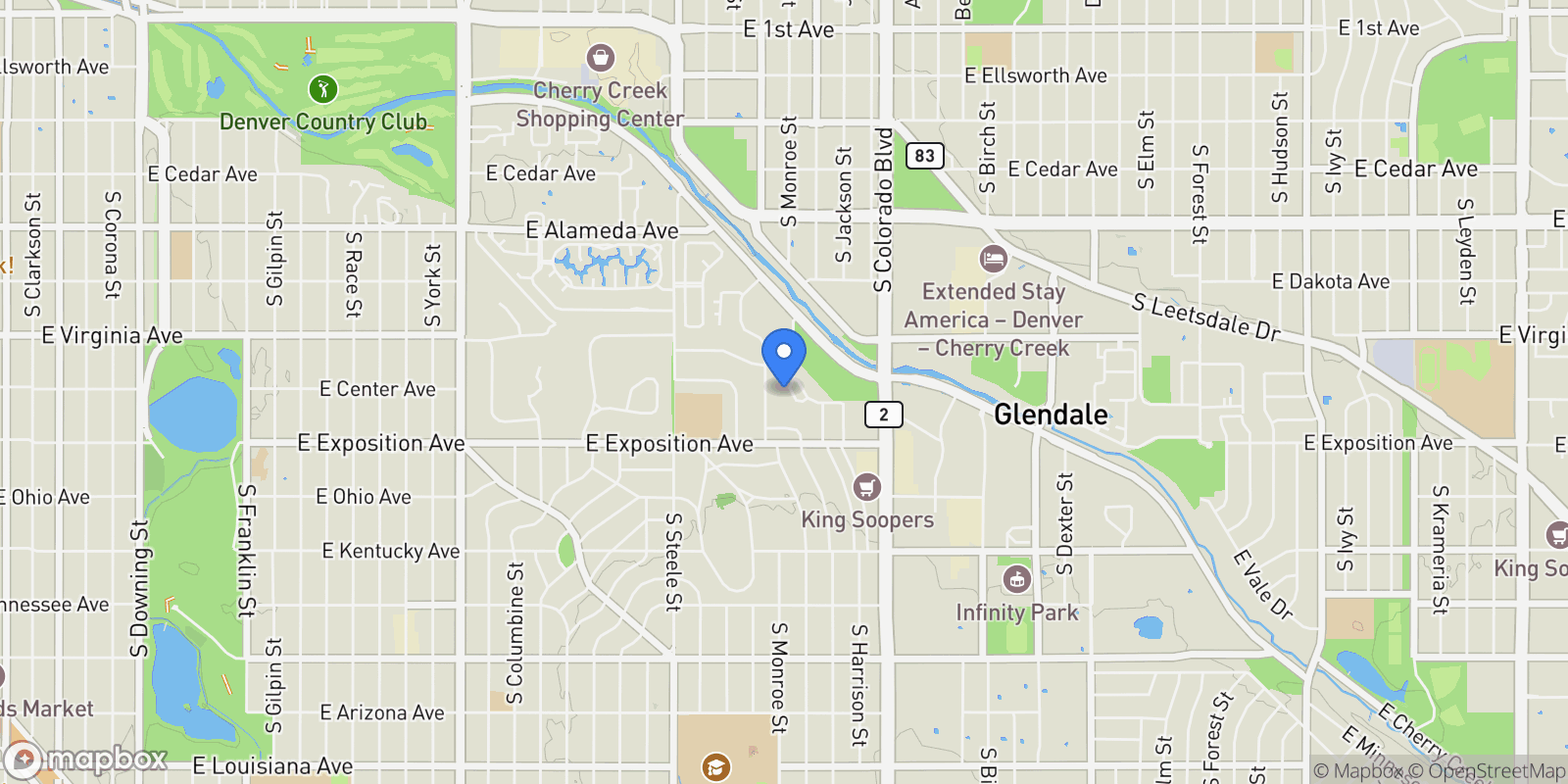 Map showing 545 S Harrison Lane, Denver, Colorado, United States.