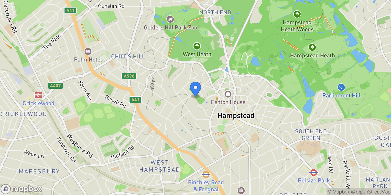Map showing Kidderpore Avenue, London, England, United Kingdom.