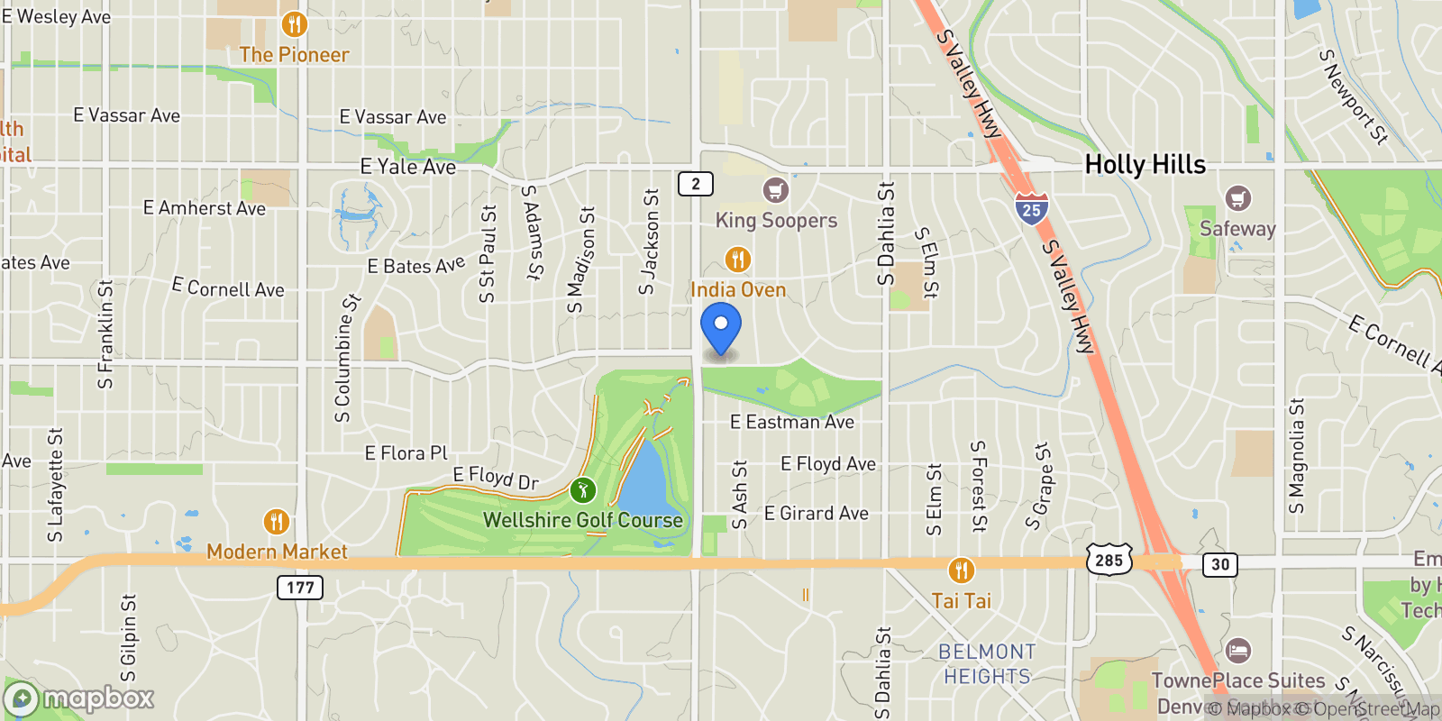 Map showing 3081 S Ash Street, Denver, Colorado, United States.