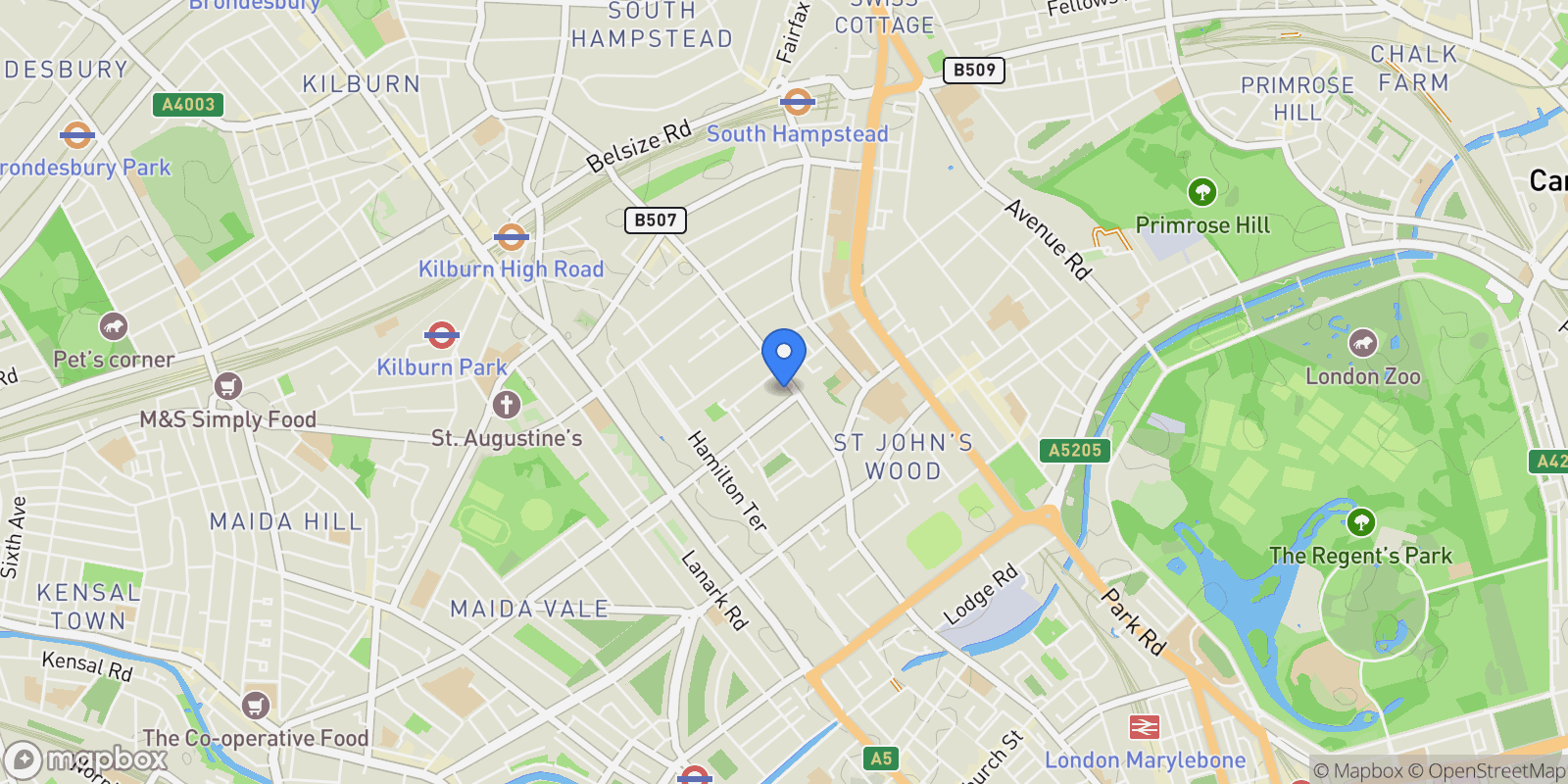 Map showing Hamilton Gardens, London, England, United Kingdom.