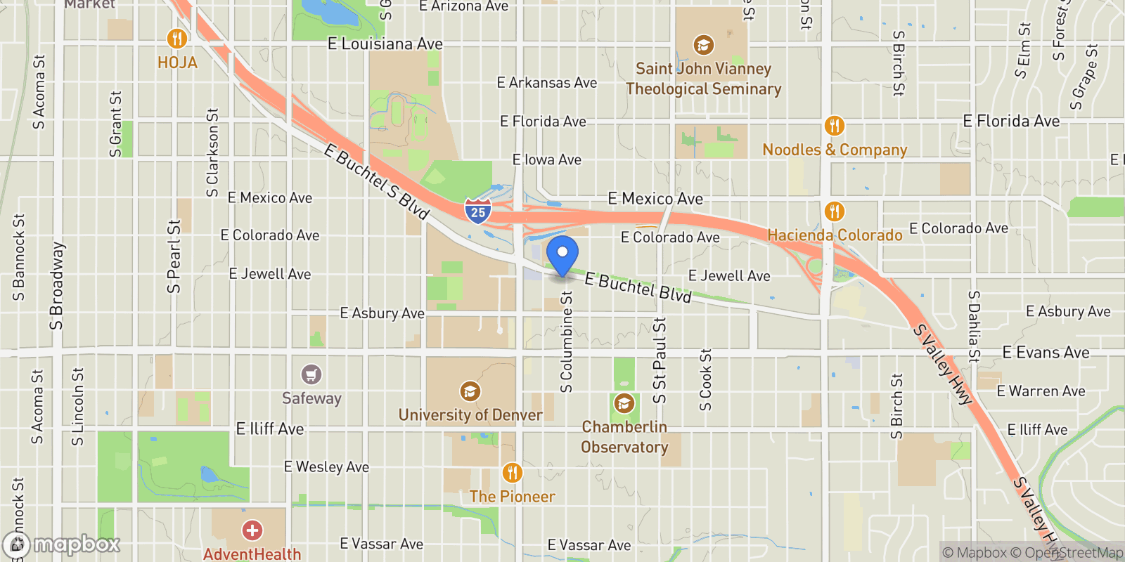 Map showing 1907 S Columbine Street, Denver, Colorado, United States.