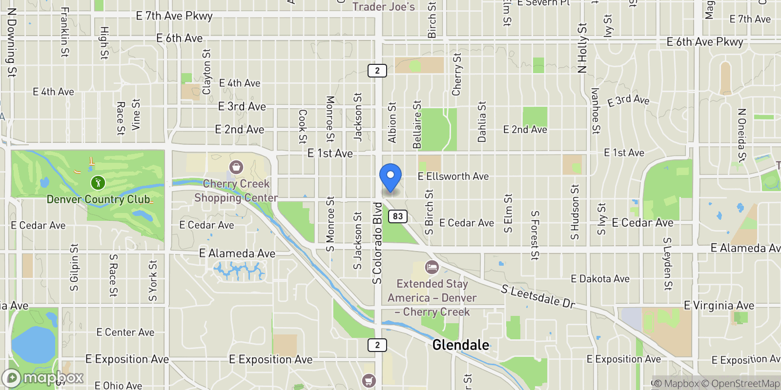 Map showing 79 S Albion Street, Denver, Colorado, United States.