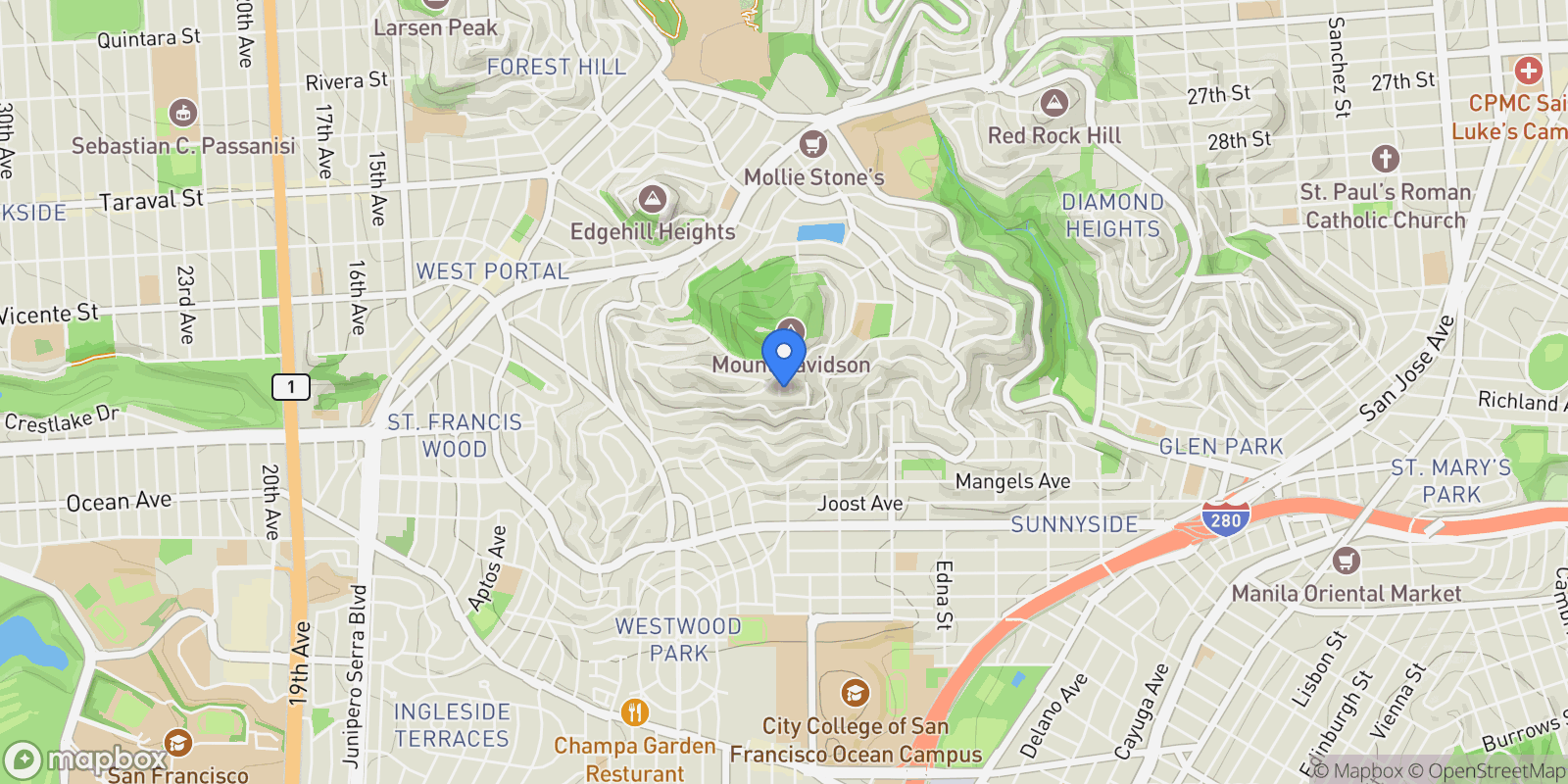 Map showing 11 Sherwood Court, San Francisco, CA, 94127, USA, San Francisco, California, United States.