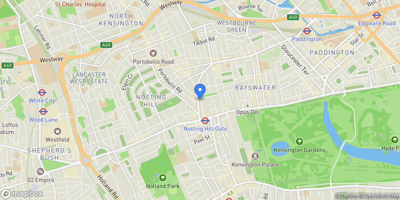 Map showing The Whiteley, Queensway W2, London, England, United Kingdom.