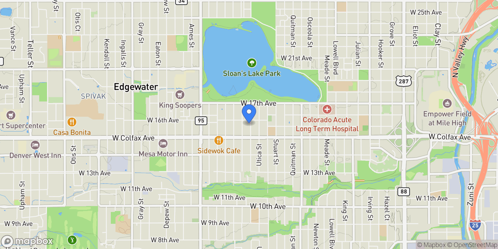 Map showing 1569 Vrain Street, Denver, Colorado, United States.