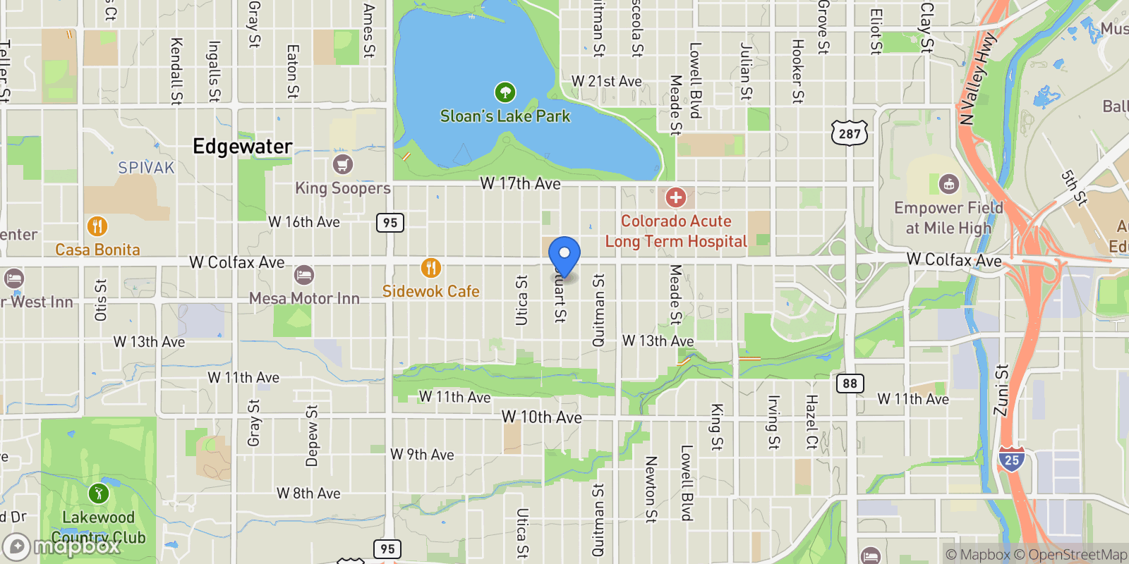 Map showing 1442-1444 Stuart Street, Denver, Colorado, United States.