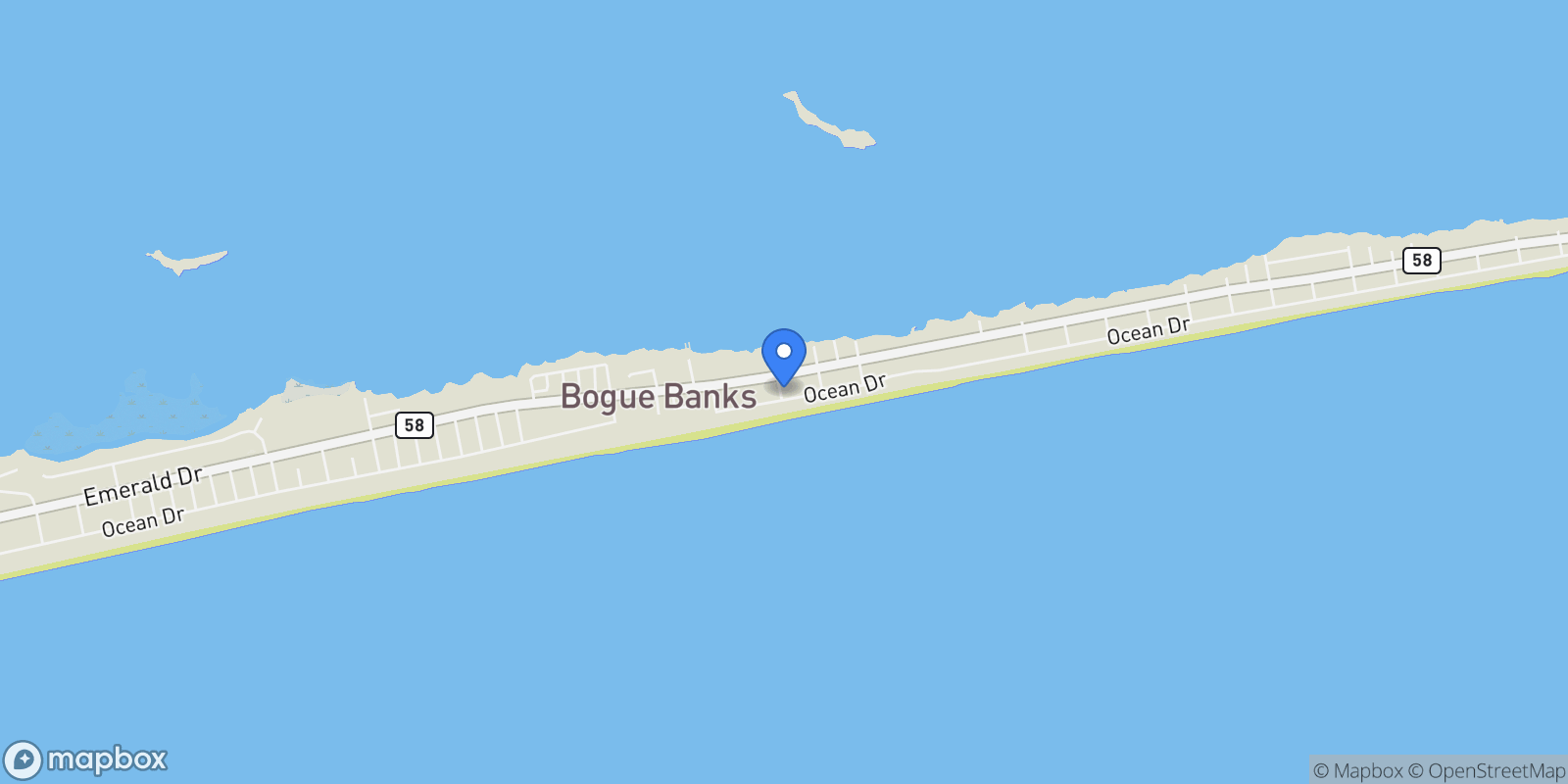Map showing 2414 Ocean Drive, Emerald Isle, North Carolina, United States.
