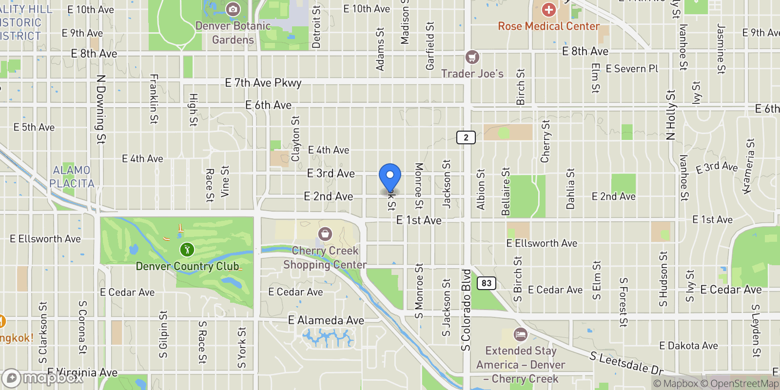 Map showing 207 Cook Street, Denver, Colorado, United States.