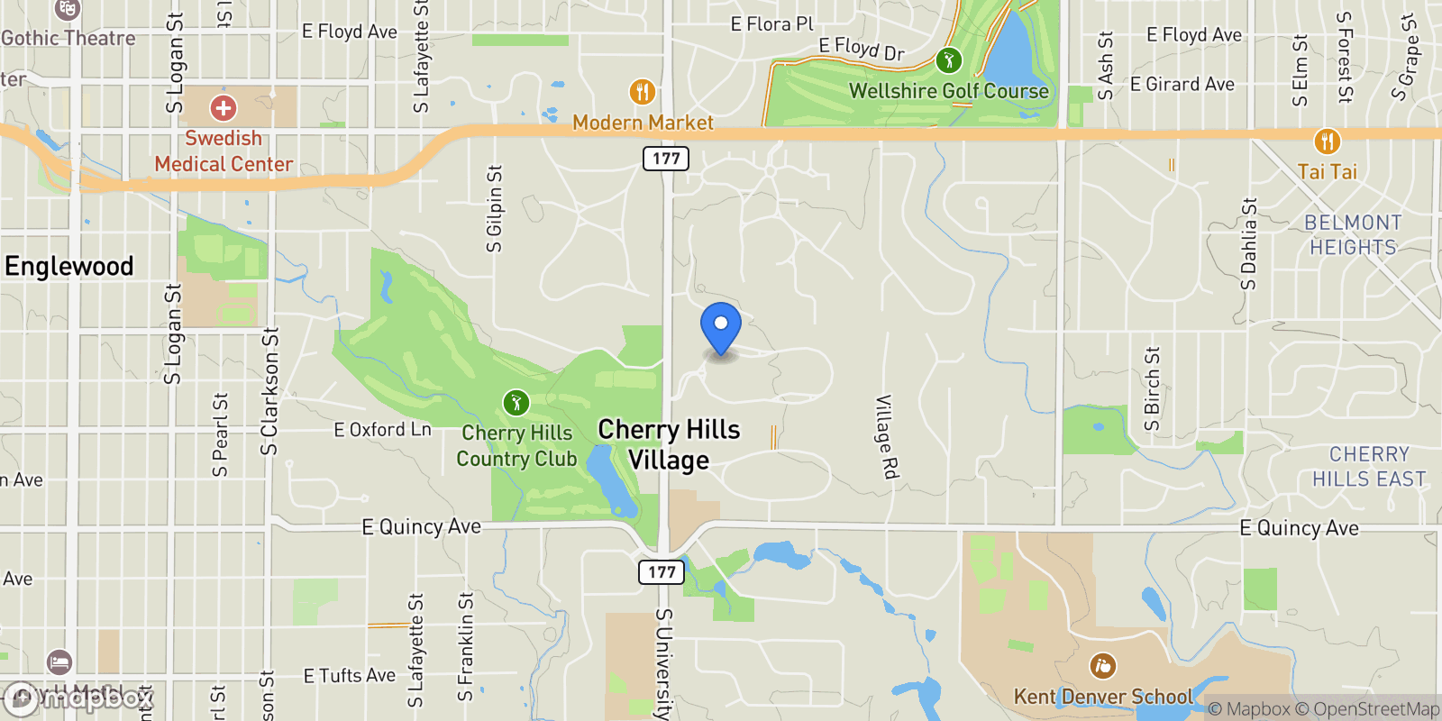 Map showing 18 Cherry Hills Park Drive, Englewood, Colorado, United States.