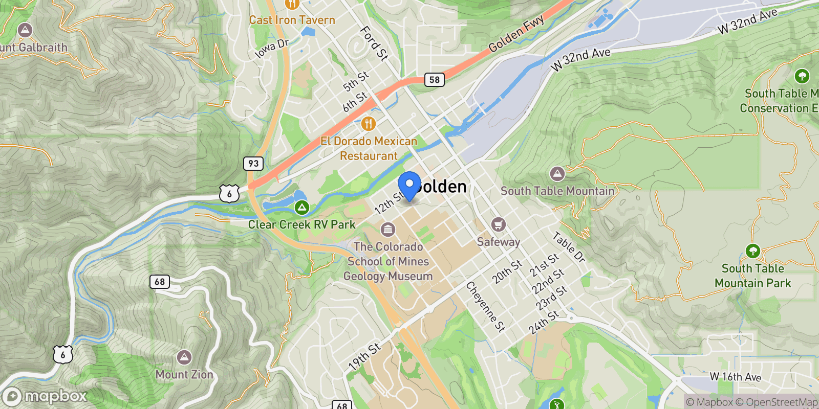Map showing 1220 Cheyenne Street, Golden, Colorado, United States.