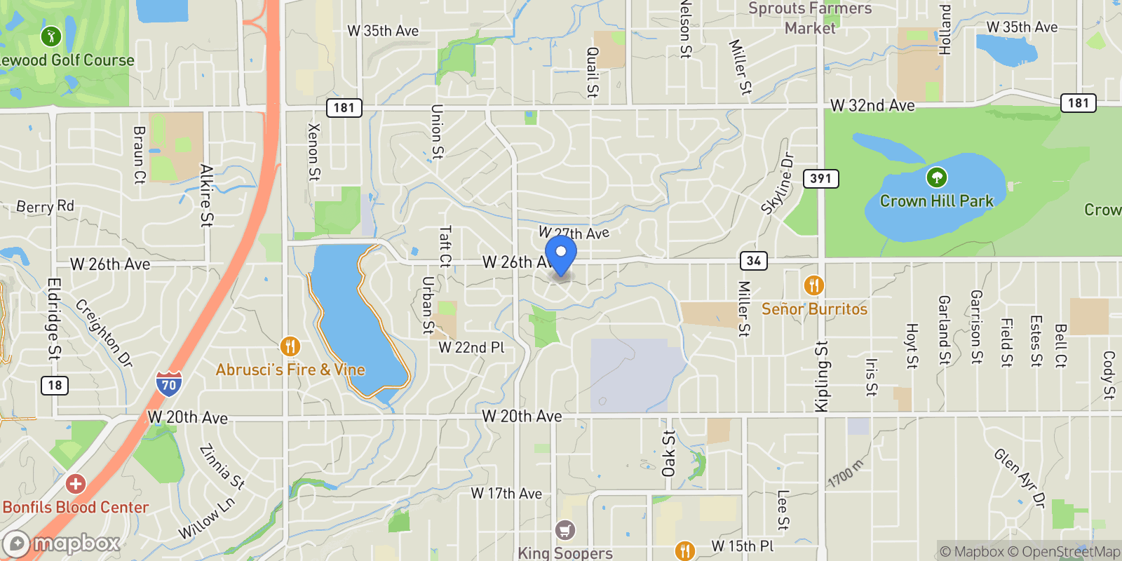 Map showing 11340 Benthaven Drive, Lakewood, Colorado, United States.