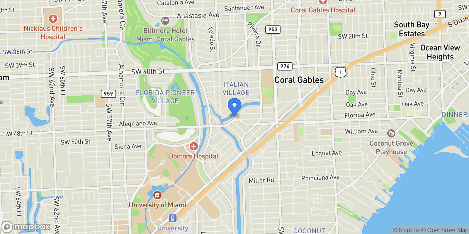 Map showing 725 Vilabella Ave, Coral Gables, Florida, United States.