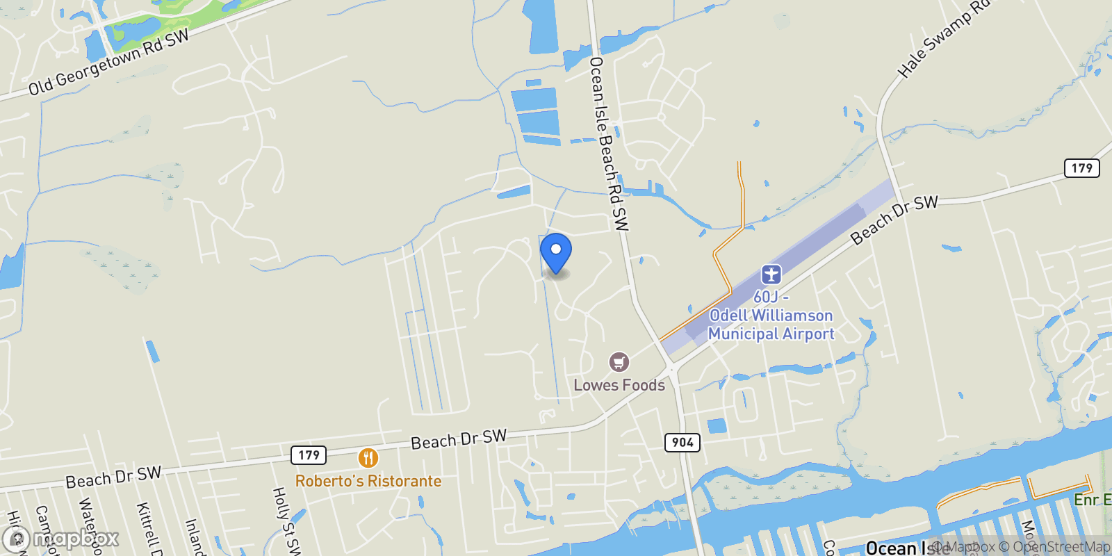 Map showing 1361 Ellsworth Drive SW, Ocean Isle Beach, North Carolina, United States.
