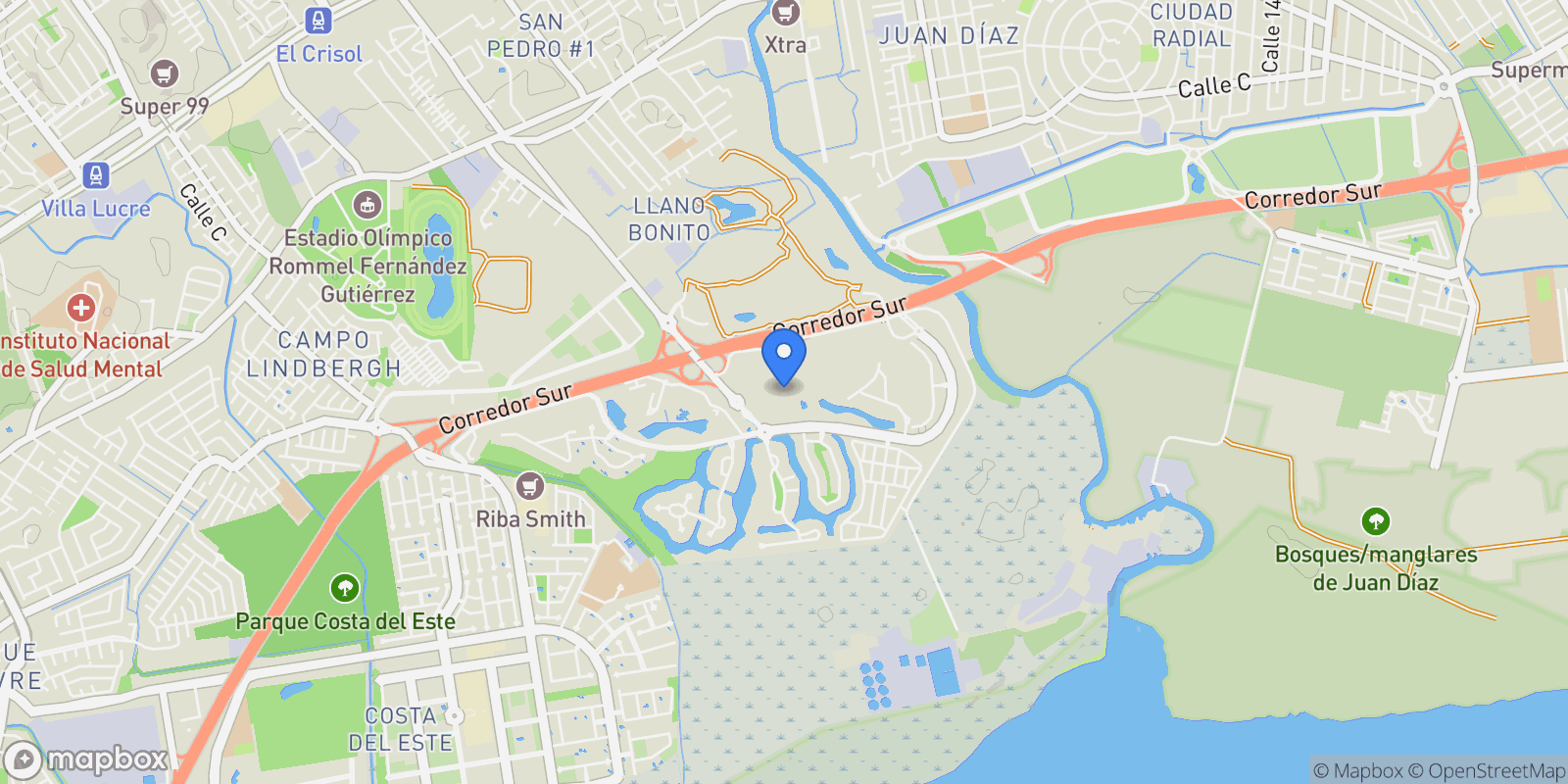 Map showing Calle 125 Este, Urbanizacion, Panama City, Panamá Province, Panama, Panama City, Panama, Panama.