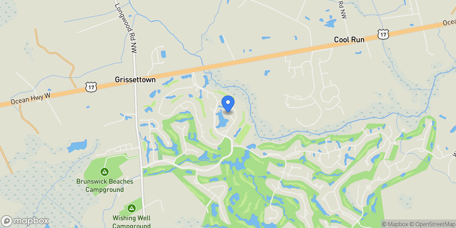 Map showing 102 Reflection Court, Ocean Isle Beach, North Carolina, United States.
