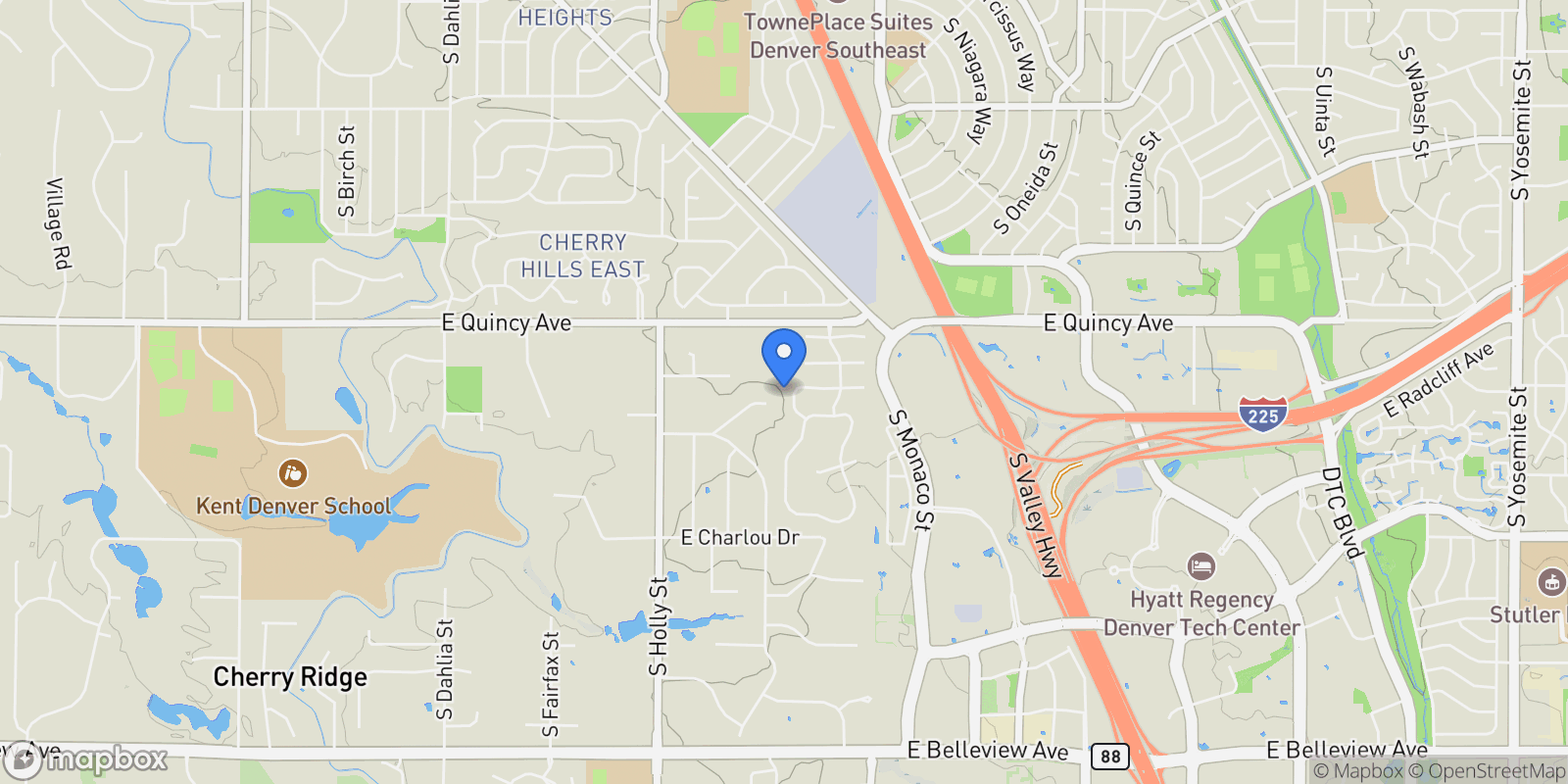 Map showing 6335 E Tufts Avenue, Cherry Hills Village, Colorado, United States.