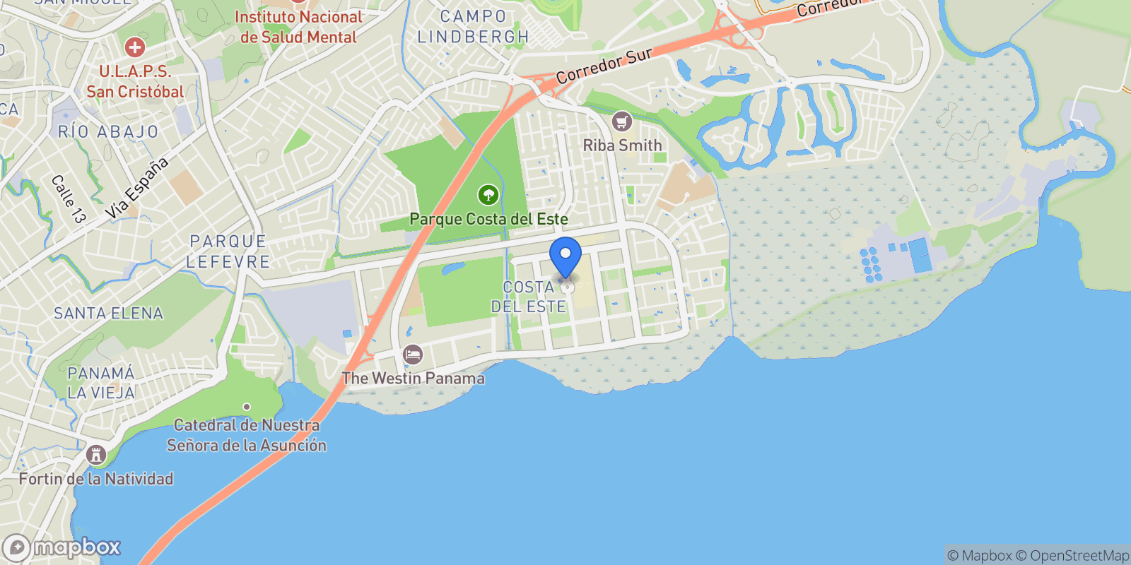 Map showing Costa del Este, Panama City, Panamá Province, Panama, Panama City, Panama, Panama.