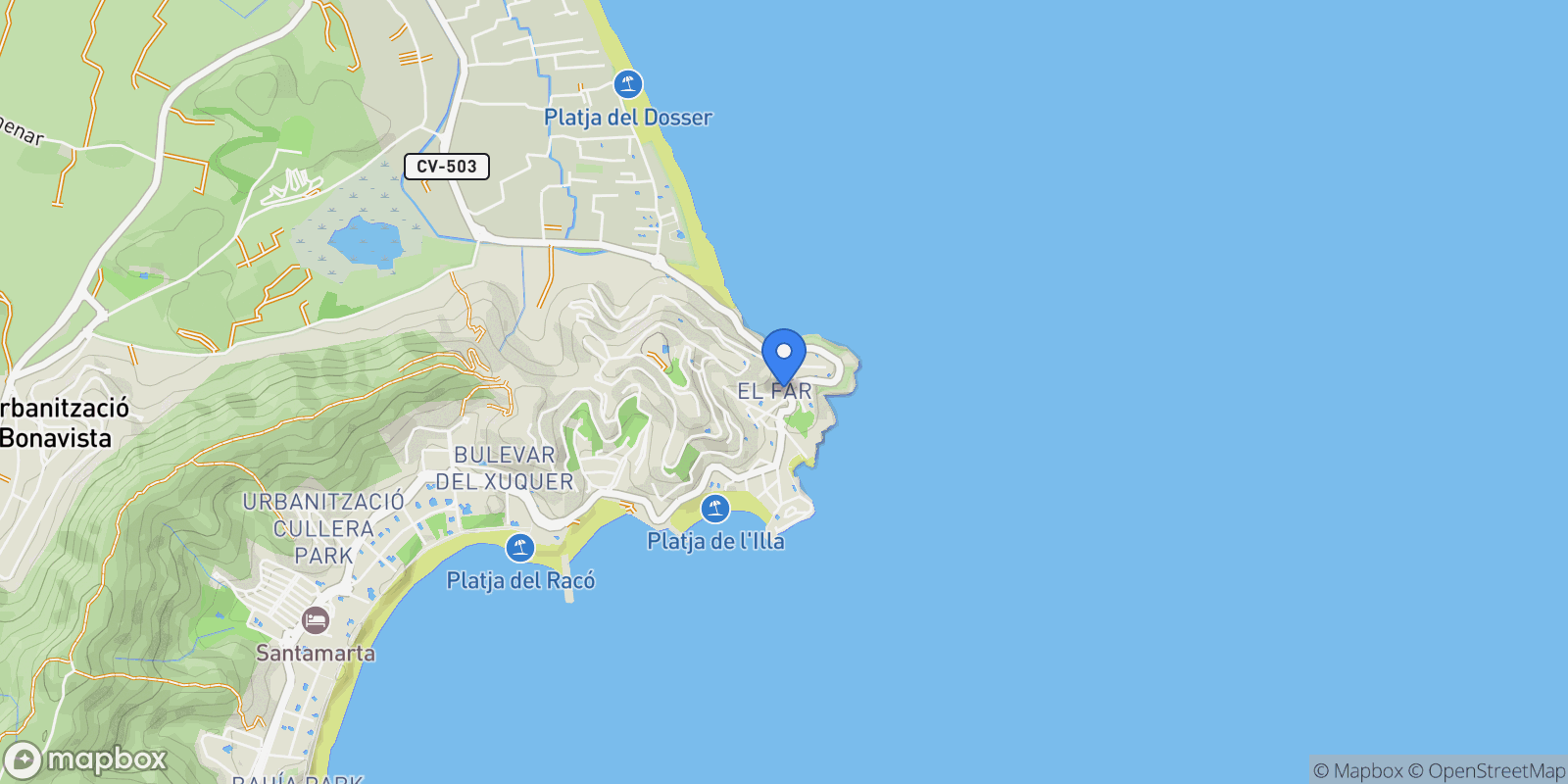 Map showing Faro, Cullera, VALENCIA, Cullera, Cullera, Valencian Community, Spain.