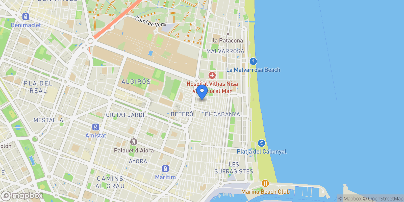 Map showing El Cabanyal - El Canyamelar, Valencia, VALENCIA, Valencia, Poblats Maritims, Valencia, Spain.