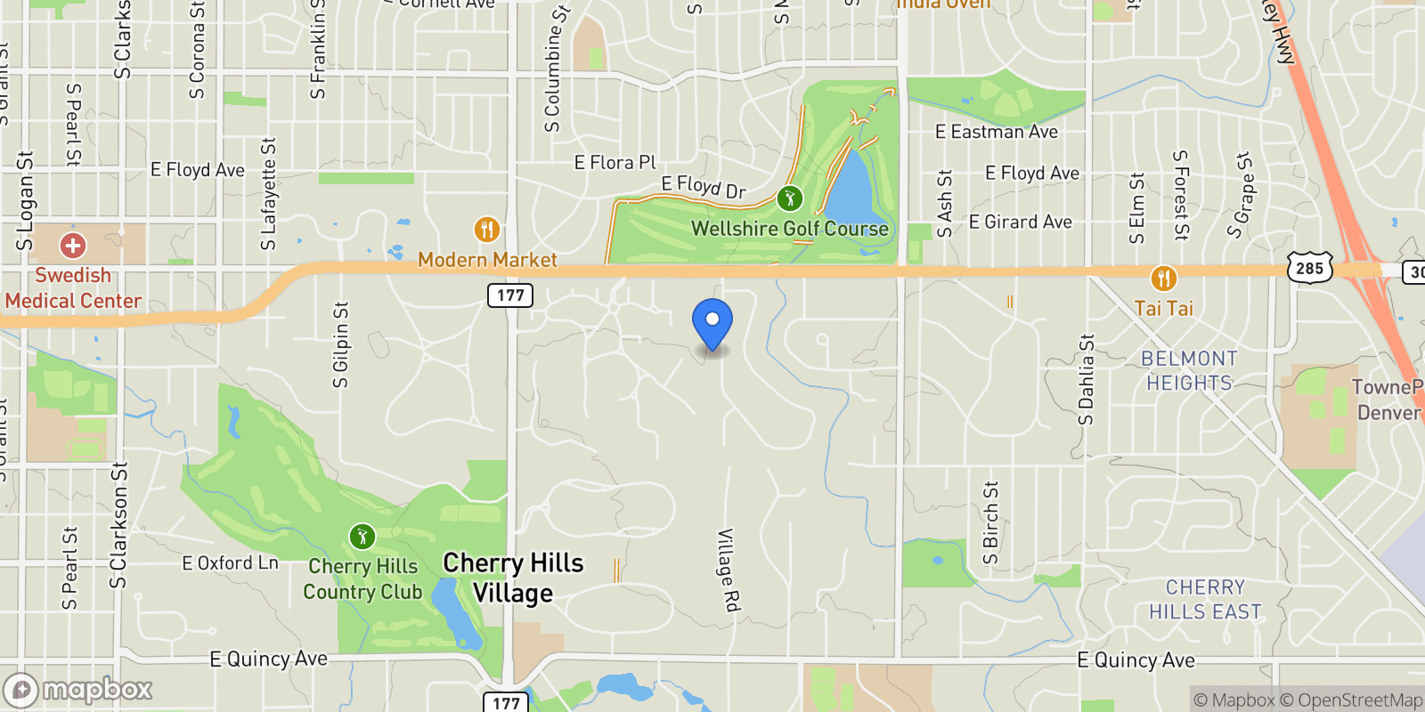 Map showing 9 Sedgwick Drive, Englewood, Colorado, United States.