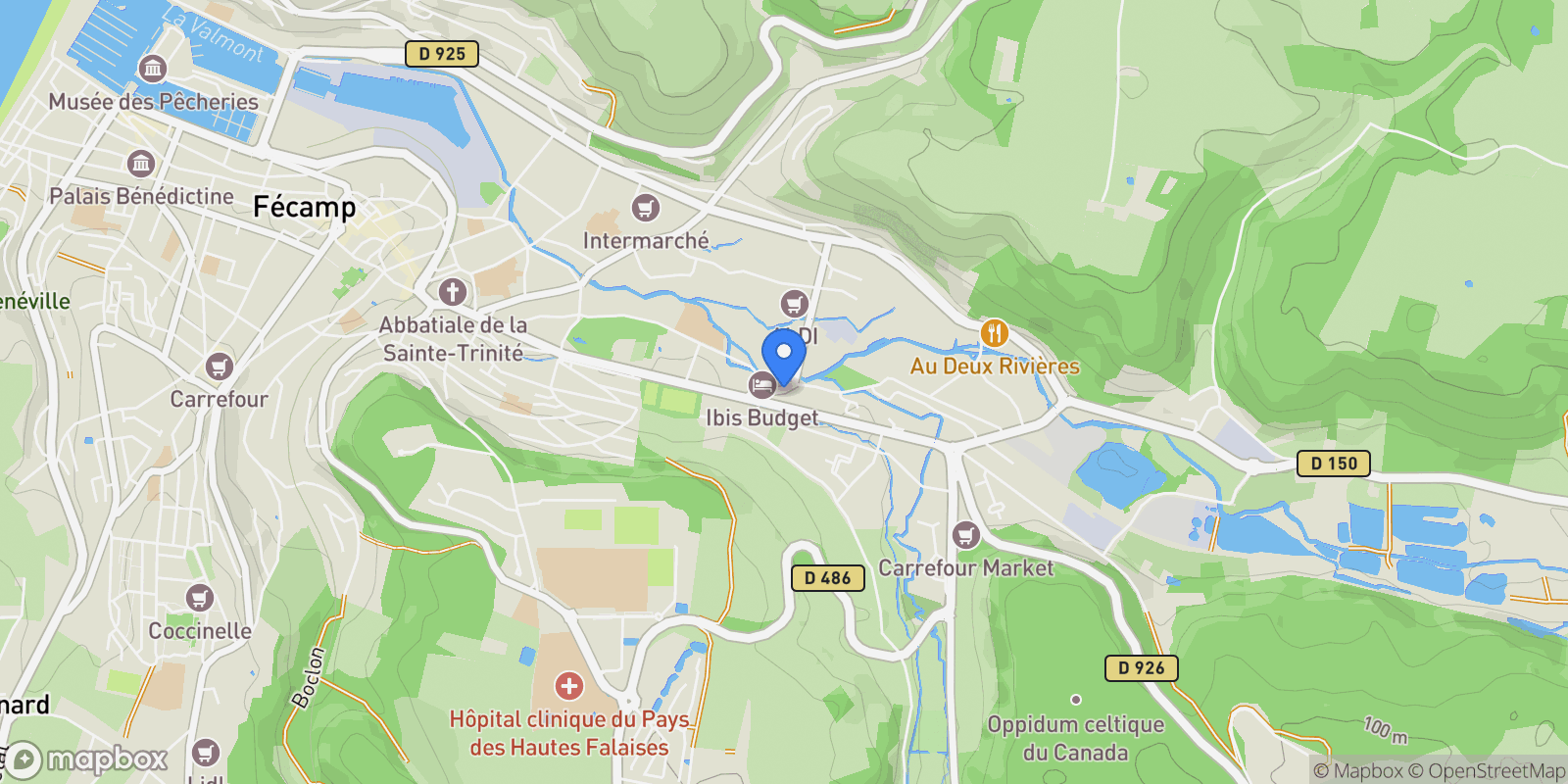 Map showing Fécamp, Normandy, France.