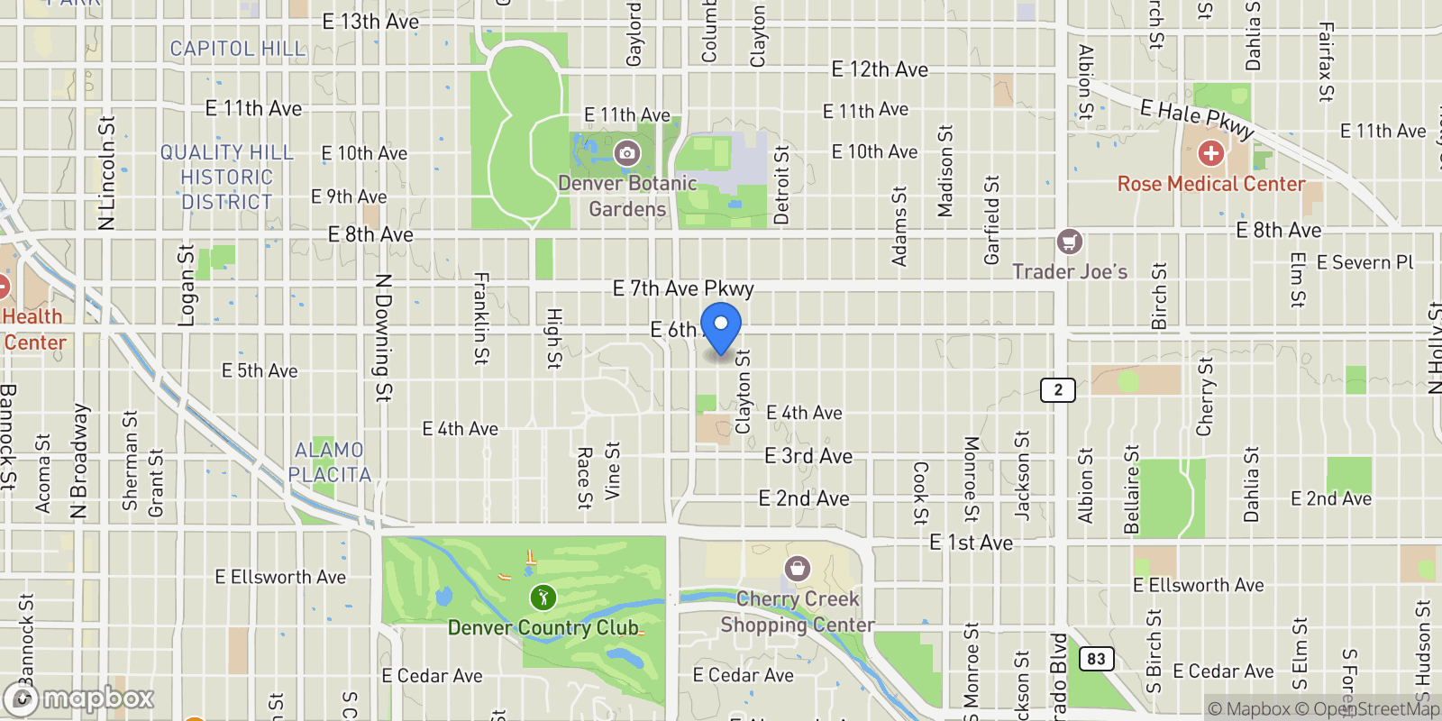 Map showing 522 Columbine Street, Denver, Colorado, United States.