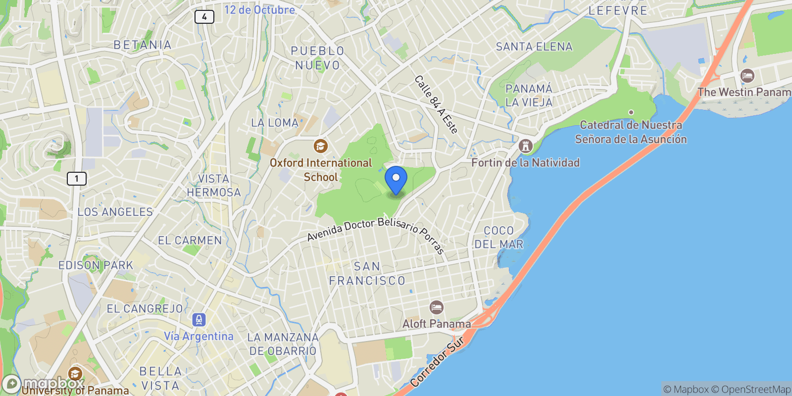 Map showing Altos del Golf, Panamá, Provincia de Panamá, Panama, Panama City, Panama, Panama.